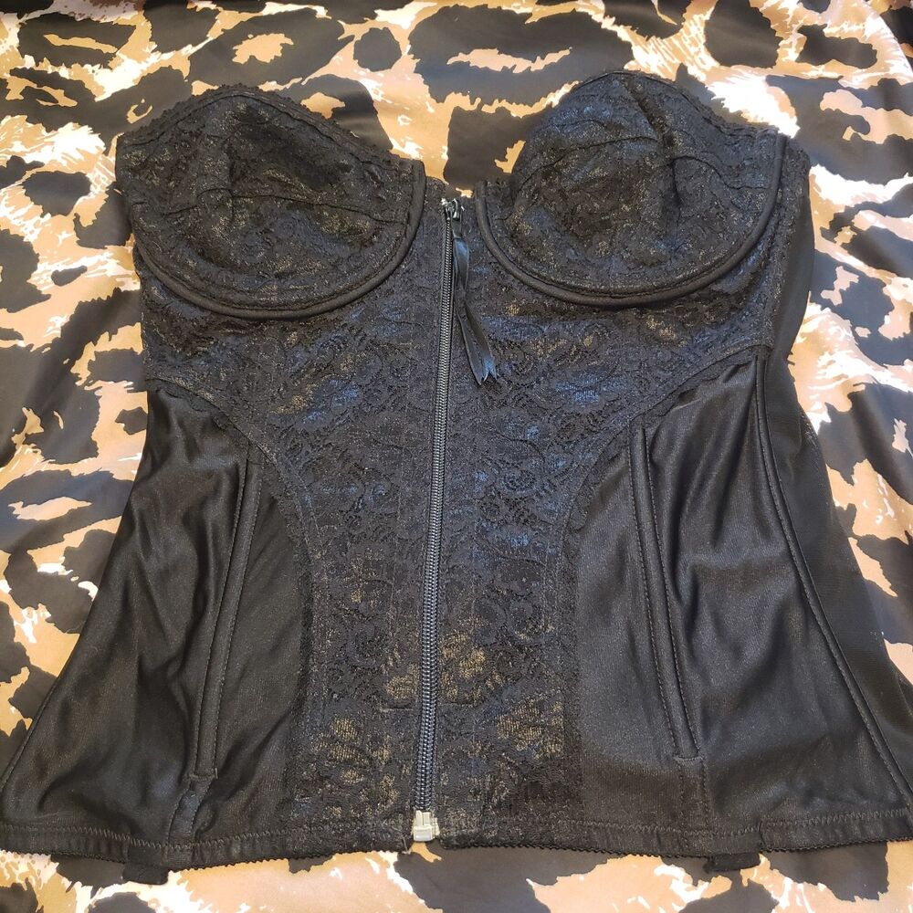 Vintage Frederick's of Hollywood Black Lace Corset/Bustier Sz. 38C Lingerie